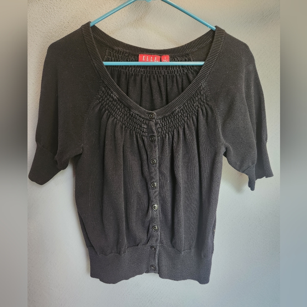 Elle Button Front Long Sleeve Cardigan Sweater with Ruffle and Lace Detailing